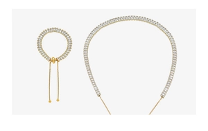 Dettaglio del set collana e bracciale tennis regolabile dorato con zirconi cubici