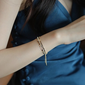 Bracciale Multistrato Vintage Oro Donna Geometrico Lustrini Strass Fibbia Scorrevole Regolabile Gioielli Moda