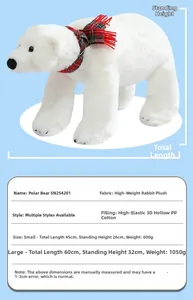 Detailed size specifications for plush polar bear showing dimensions and weight in centimeters