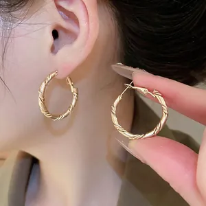 Twisted Geometric Hoop Earrings With 925 Sterling Silver Earring Post Vintage Minimalist Fashion Jewelry Women Matte Gold