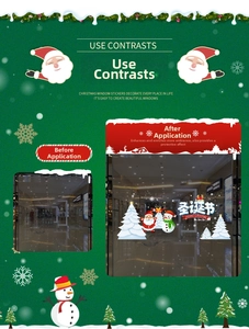 Detailed comparison of Santa and snowman window stickers before and after application