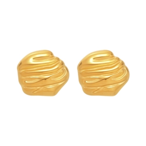 Irregular hammered gold stud earrings with 18k plating and liquid metal texture