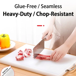 Thickened white PE plastic cutting board with metal handle and heavy-duty surface