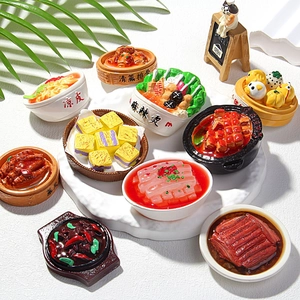 Detailed close-up of realistic resin fridge magnets shaped like Chinese food miniatures