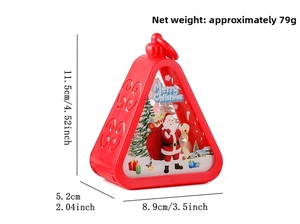 Detailed dimensions of red Christmas lantern ornament with Santa Claus and holiday scene