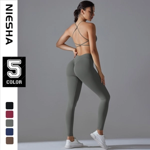 Women Seamless Yoga Set High Waist Scrunch Butt Leggings Cross Back Sports Bra 2 Piece Workout Fitness Suits