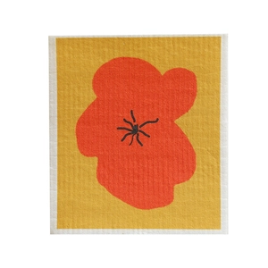 Absorbent square wood pulp cotton cleaning cloth with cute yellow and red floral pattern
