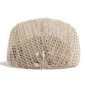 Beige breathable mesh woven ivy cap with metal buckle closure for summer sun protection