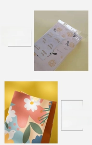 Detail of 150g thickened white kraft paper gift bag with floral patterns and thank you stickers