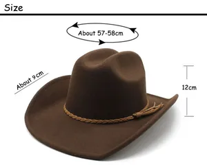 Size guide for brown western cowboy hat with brim width 9cm and crown height 12cm