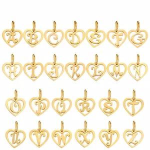 Stainless Steel Hollow Heart Alphabet Pendant For DIY Jewelry Making Bracelet Necklace Handmade Charms Gold Silver Letter Pendant