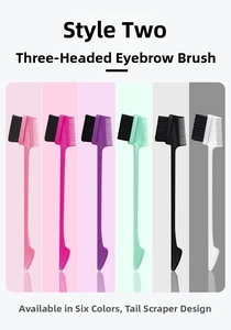Three-in-one dual-head eyebrow brush and comb with integrated trimmer in six colors