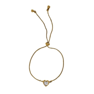 Gold heart bracelet with colorful zircon inlay and adjustable slide chain for women