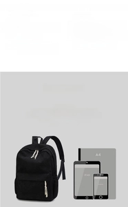 Size comparison of corduroy backpack with A4 paper, iPad, and iPhone for scale