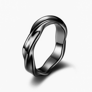 Elegant minimalist black Mobius titanium steel ring with a unique twisted design for couples