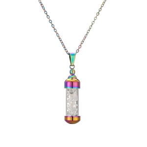 Collar de acero inoxidable con colgante de botella de perfume arcoíris y cristales