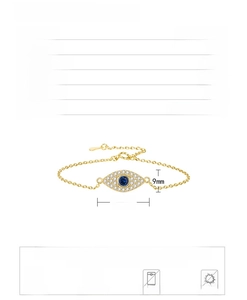 Detailed size specifications for the S925 sterling silver evil eye charm bracelet