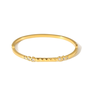 Gold 18K plated stainless steel bangle with geometric patterns and zircon inlay for women