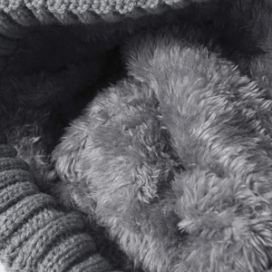 Winter jacquard knit beanie for women with thick faux fur lining and pom pom detail