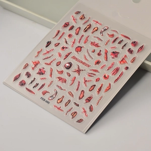3D embossed Halloween nail stickers featuring bloody wounds, scars, and eyeballs detail