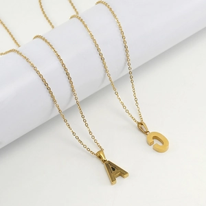 Minimalist 18K gold plated stainless steel initial necklace with A and C letter pendants