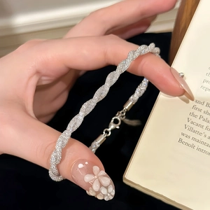 Elegant silver money bag twisted zircon bracelet with sparkling texture for women