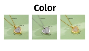 Three-color heart pendant necklace set with 40+5cm length and detailed sizing specs