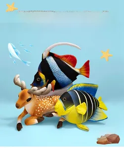 Plush tropical fish and spotted deer stuffed toys set for home decoration and kids