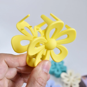 Large matte yellow flower hair claw clip with nonslip design for thick hair styling