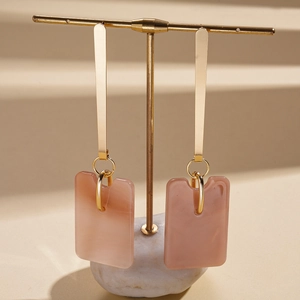 Retro geometric square acetate earrings with gold metal bar in a modern drop style