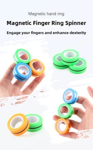 Detailed view of blue green and orange magnetic finger rings for stress relief and coordination