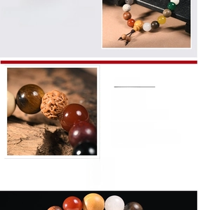 Macro detail of handmade natural multi-gemstone beads with polished texture and wood grain