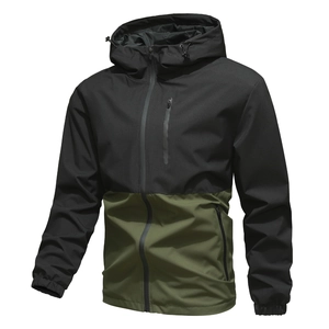 Giacca a vento con cappuccio da uomo impermeabile con design color-block nero e verde oliva