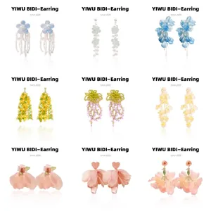 Floral Crystal Tassel Drop Earrings With 925 Sterling Silver Earring Post Alloy Resin Bead Dangle Jewelry For Women