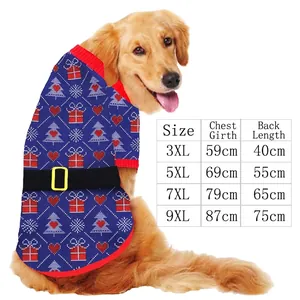 Size guide for reindeer pet clothes showing chest and back length measurements