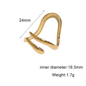 Detailed view of wave-shaped 18k gold stainless steel ring with 18.5mm inner diameter