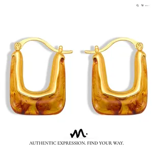 Vintage Maillard Style U-Shaped Copper Earrings For Women Simple Design Tortoiseshell Resin Hoop Earrings Fashion Jewelry