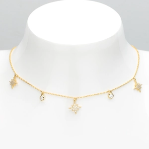 Elegant S925 sterling silver necklace with pearl and sparkling eight-point star pendants
