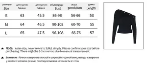 Size guide for off-shoulder long sleeve sweatshirt with bust and sleeve measurements