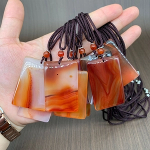 Handheld Agate Pingan Tag pendants with natural red textures and woven cords