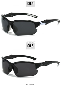 Vue latérale de lunettes de soleil de sport polarisées demi-monture en noir mat et blanc