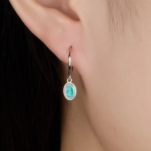 Elegant 925 sterling silver hoop earrings with green oval gemstone drops for women