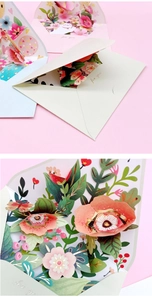 Detail showing 3D pop-up greeting cards with cute floral and animal papercraft designs