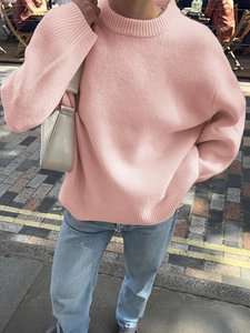 Rosa Strick-Rollkragenpullover für Damen in lockerer Passform für Herbst- und Winter-Streetstyle
