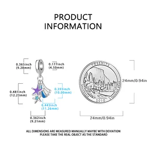 Detailed size measurement of the 925 silver seahorse charm next to a coin for reference