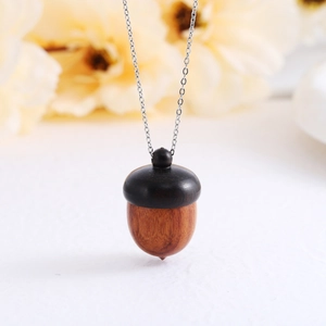 Natural pine cone acorn storage pendant necklace with silver chain for women