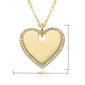 Detail showing dimensions 18mm by 17mm for gold heart pendant necklace with micro-inlaid stones