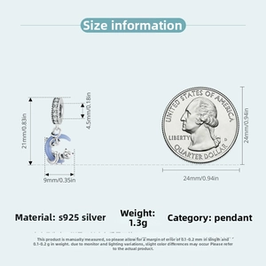 Detailed size comparison of S925 silver cat moon pendant next to a US quarter coin