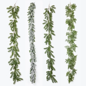 Various artificial PE Christmas garlands including spruce, cedar and flocked snow designs