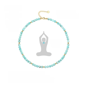 Bohemian 5mm natural turquoise and tiger eye stone choker necklace with 18k gold beads